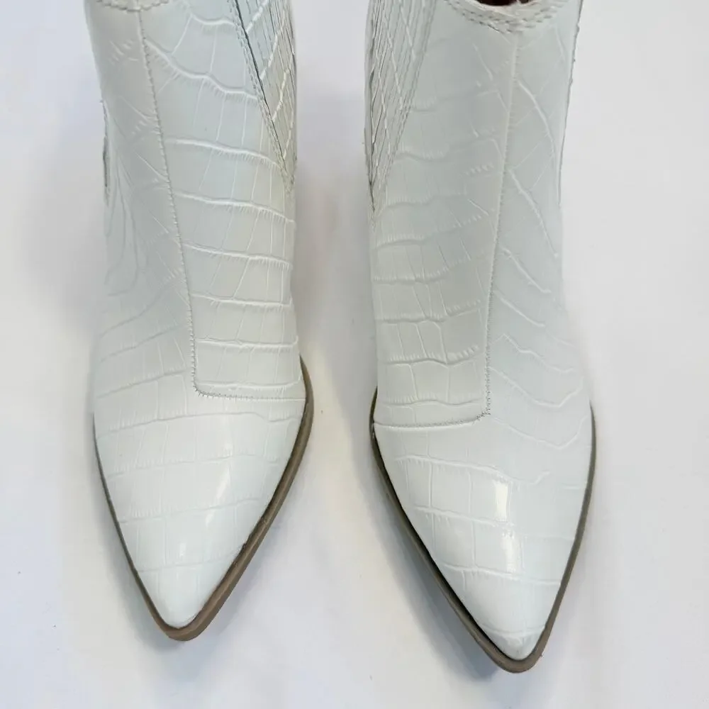 Marc Fisher White Western Ankle Boots Croc Embossed 9 Coastal Cowgirl Festival - Picture 3 of 10